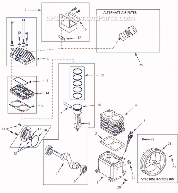 Page B Diagram and Parts List for VT631503 2005 Campbell Hausfeld Compressor